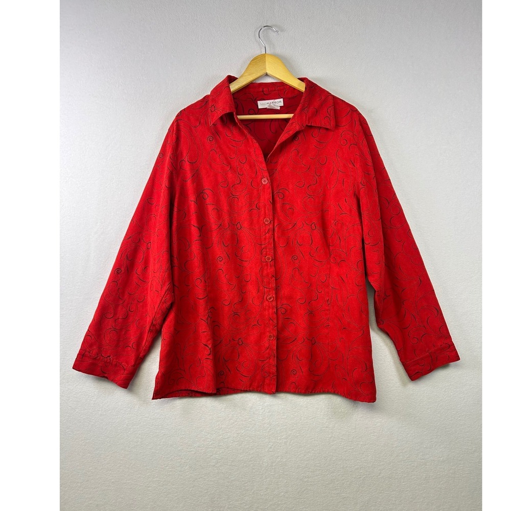 Sag Harbor Red Scroll Print 2X Collared Long Sleeve Botton Down Shirt